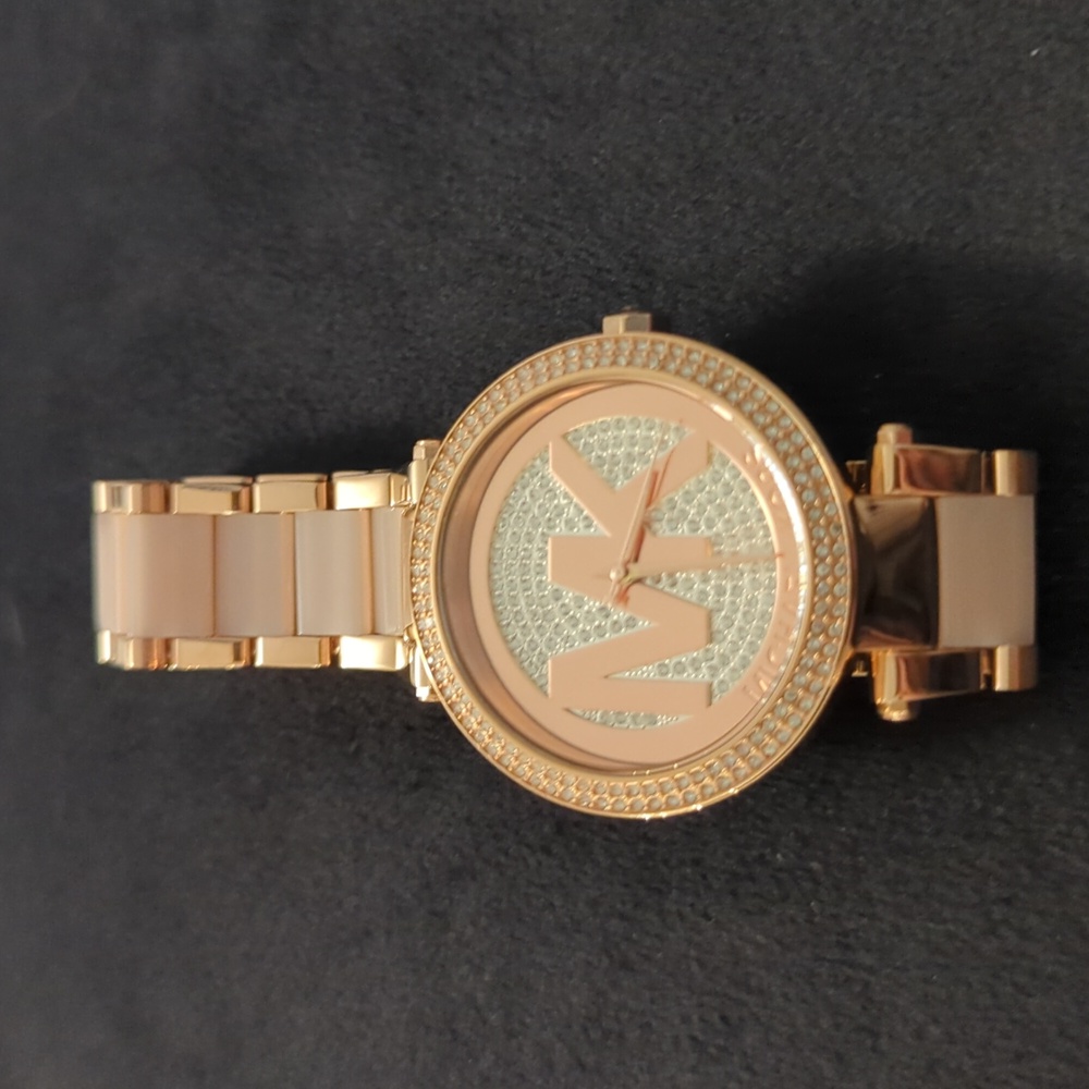 Michael Kors Rose Gold and Blush Resin Logo Crystal Watch